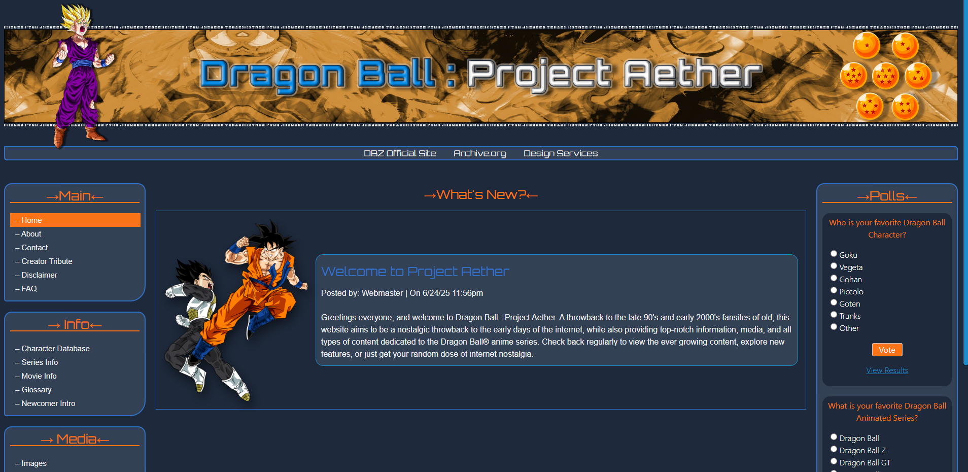 Dragon Ball: Project Aether - Passion Project Fansite. Page is dedicated to the Dragon Ball Anime series, and features info and media all about the show.